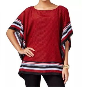 Michael Kors Poncho Blouse Womens Size L/XL red striped black blue white top